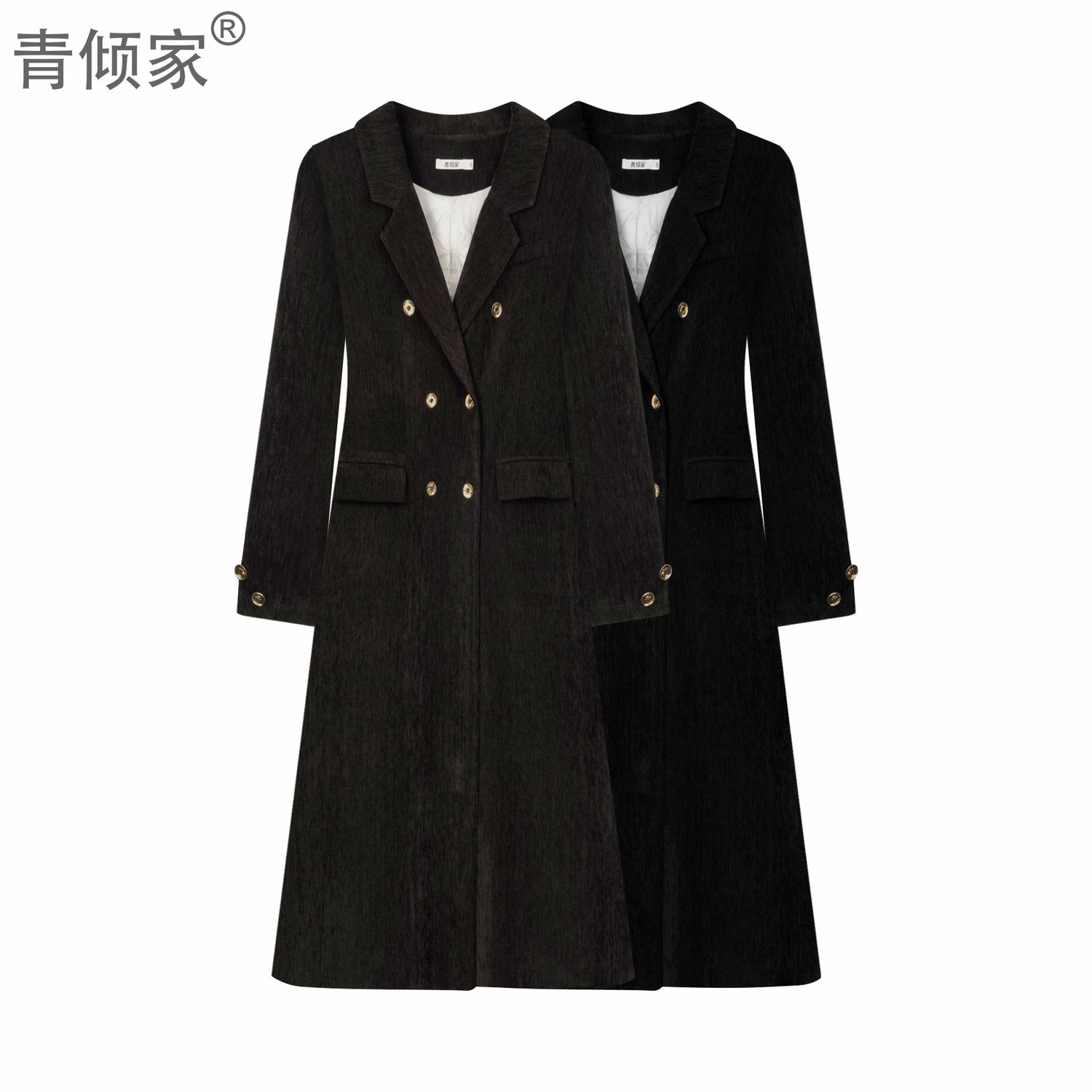 青倾家冬季大胖mm高级感双排扣翻领显瘦羽绒长款大衣