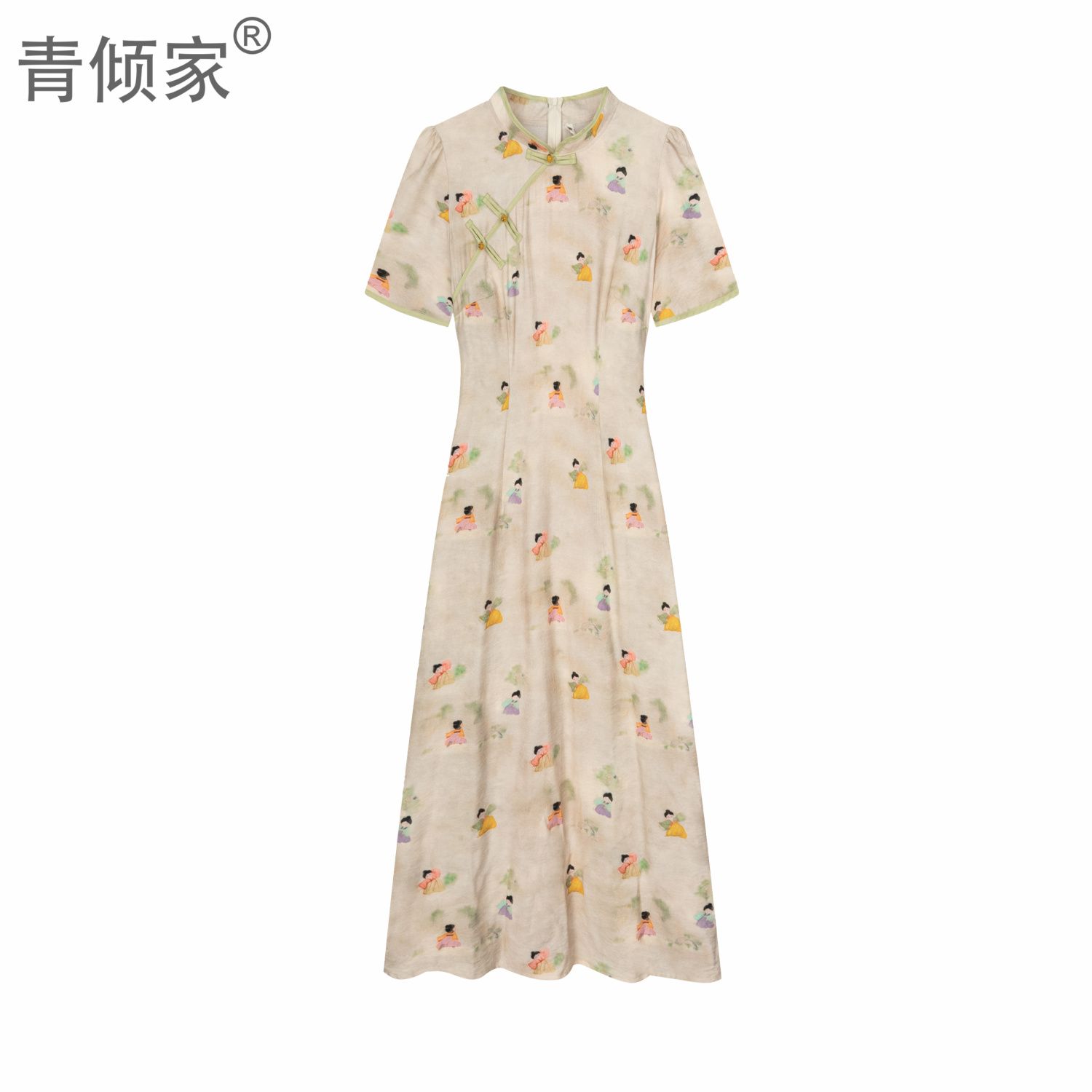 青倾家新款新中式改良旗袍温柔气质修身显瘦盘扣碎花裙【古风疏影