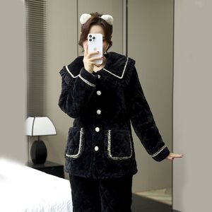 小香风珊瑚绒加厚女睡衣套装