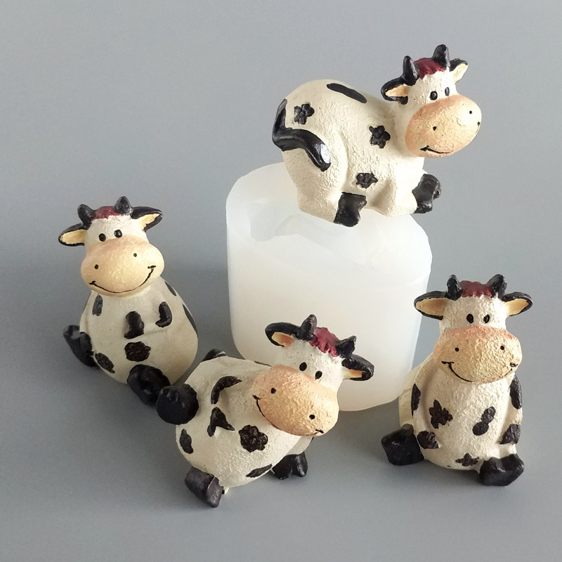 奶牛立体硅胶模具翻糖慕斯蛋糕装饰3d巧克力糖艺蜡烛盐雕石膏DIY