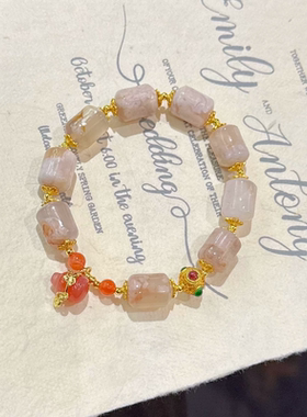 天然樱花玛瑙手串南红手链女古风手饰闺蜜女友礼物简约手工饰品