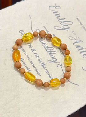 天然琥珀手串老山檀手链女复古国风招财转运手工串珠饰品文玩手串