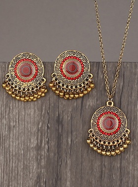 【珠黛饰品】复古民族风耳环欧美热卖耳钉跨境夸张项链套装 四色