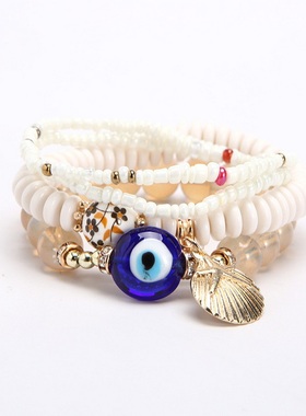 【珠黛饰品】欧美波西米亚多层贝壳恶魔之眼配饰气质手链 七色