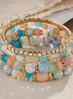 【珠黛饰品】欧美跨境波西米亚分层珍珠多层珠串弹力手链 21款