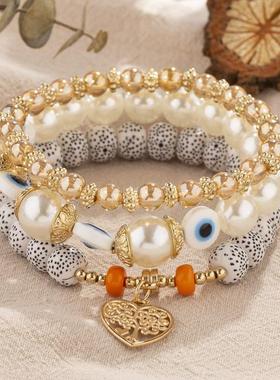 【珠黛饰品】波西米亚桃心分层手圈创意爱心多层串珠手链 15款