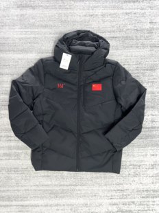 361度赞助2025中国国家队黑色连帽短款羽绒服国服秋冬防寒大衣