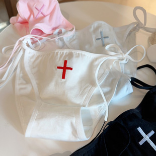 二次元十字架护士绑带短裤洛丽塔少女系带内裤低腰纯棉女仆制服