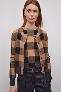 美国代购source unknown 20秋冬格子两件套针织长袖背心套装