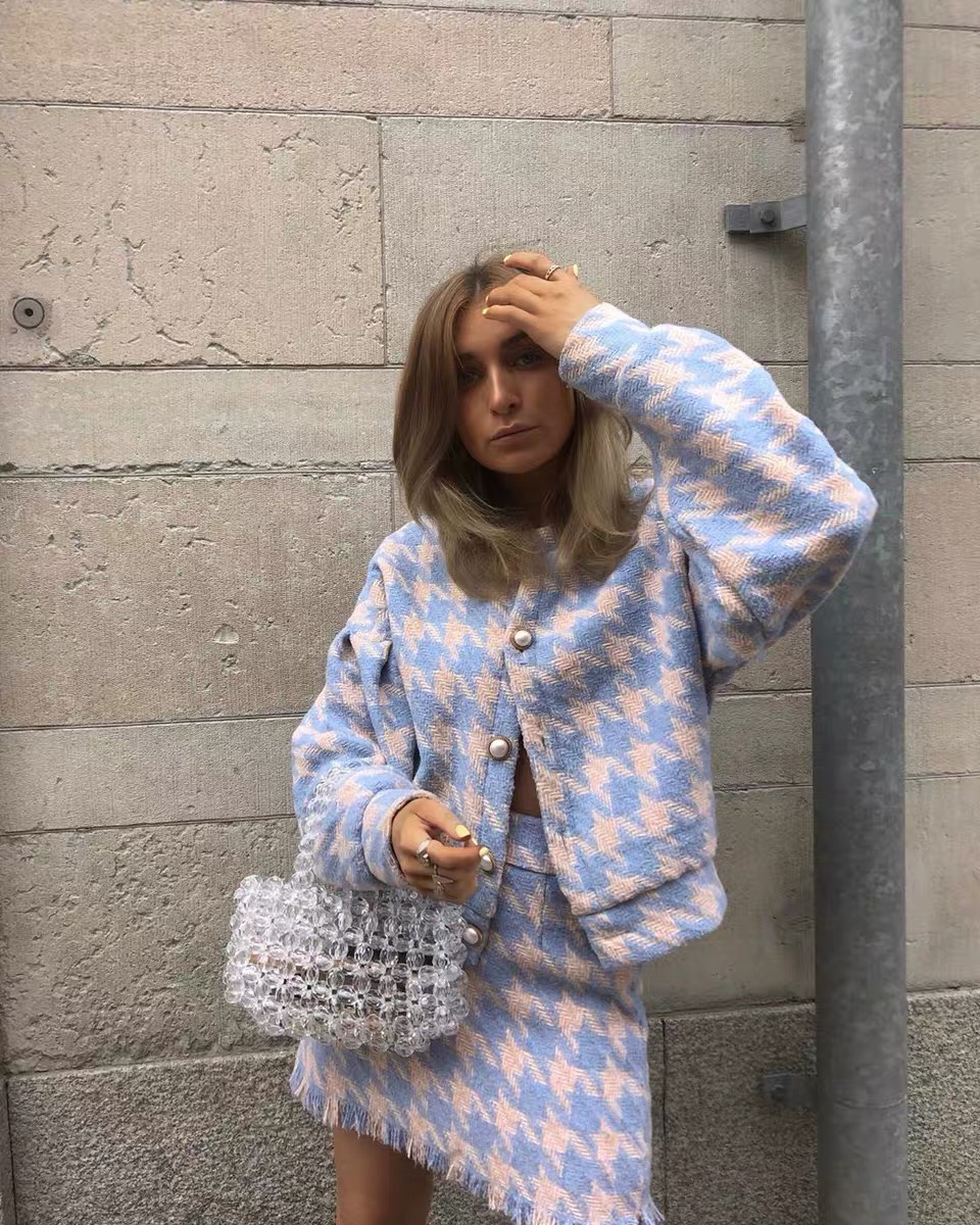 代购珍珠千鸟毛呢套装