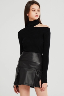 STORETS代购Sofia Cut-out Choker Top高领露肩弹力针织衫打底衫