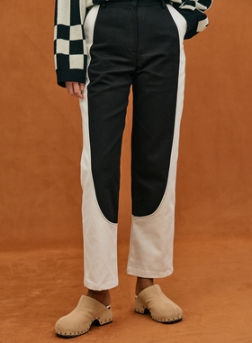 美国代购source unknown 22秋 黑白撞色巴洛克拼接直筒高腰牛仔裤