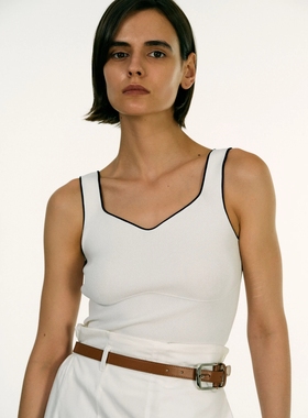 美国代购source unknown 22秋 黑白撞色弹力针织修身打底背心女