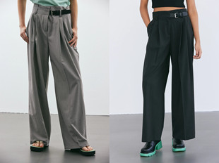 美国代购Source unknown 高腰半腰带不对称设计垂感直筒裤西装裤