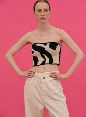 美国代购source unknown 22早春 撞色奶牛纹针织抹胸