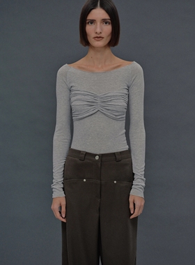 美国代购Source Unknown长袖圆领蝴蝶结拼接修身弹力打底衫上衣女