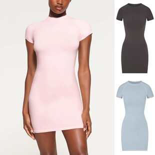 美国代购SKIMS卡戴珊NEW VINTAGE系列时尚弹力套头修身短袖连衣裙