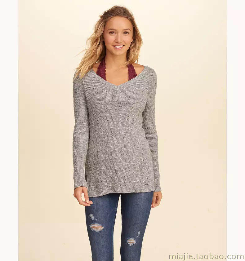 Shanghai goods in stock U.S.A hollister Female models hco knitting V-neck soft Hem Self cultivation sweaterin the Women's clothing/Boutique , Sweaters  category - from Buy2taobao.com to provide professional Taobao agent buy service