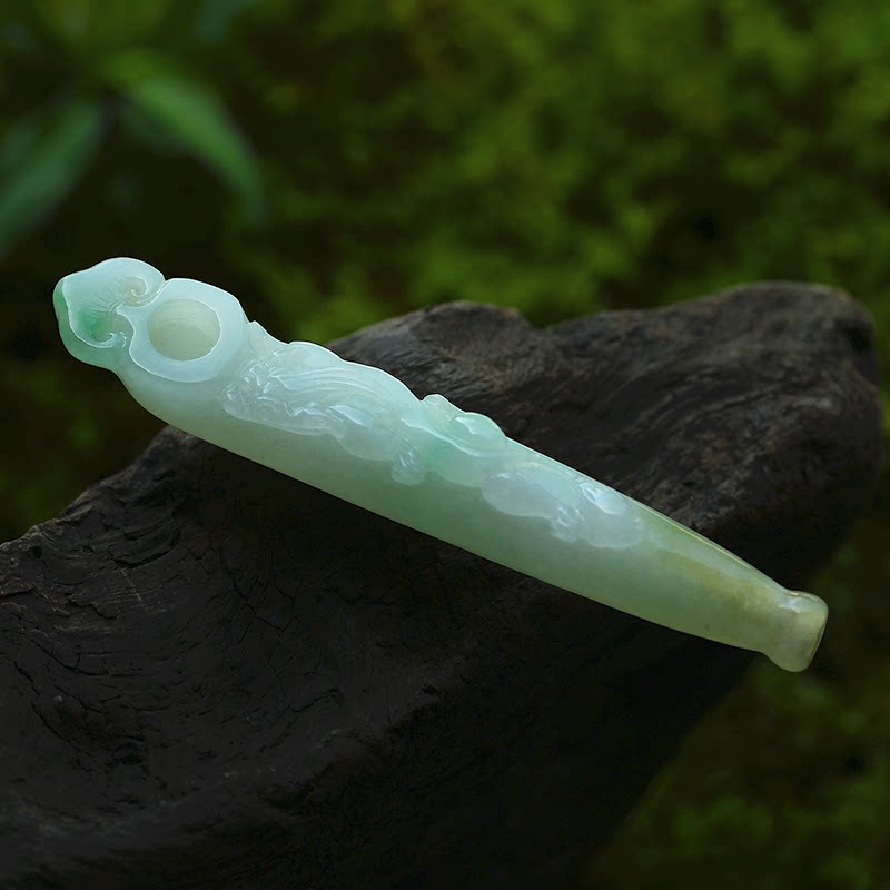 阳绿翡翠a货如意貔貅烟嘴糯冰种缅甸玉石精品收藏天然证书 0127