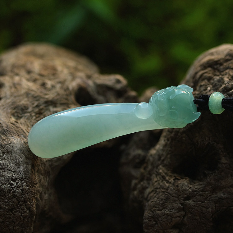 蓝绿晴水翡翠貔貅龙钩挂件仿古吊坠糯冰种缅甸玉石天然A货证书153