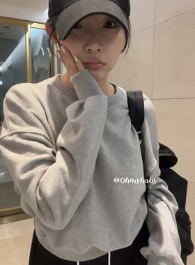 现货！基础款基本款灰色卫衣短款简约小个子卫衣女休闲韩国进口