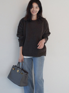 现货！韩版女装新款纯色圆领简约休闲宽松保暖冬长袖毛衣G10619