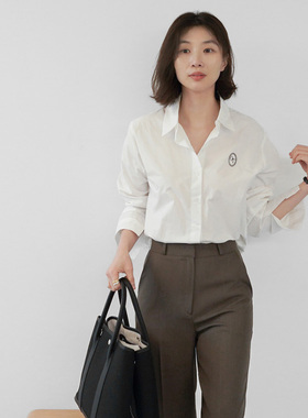 11991长袖衬衫女简约LOGO秋季打底衬衫白色衬衫女