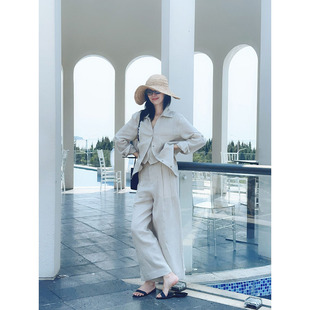 直筒裤 女宽松休闲百搭衬衫 两件套 亚麻套装 LIMESODA2025春夏新款