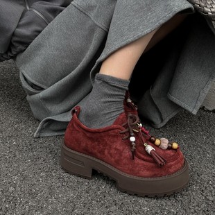 707 袋鼠鞋 粗跟英伦风小皮鞋 流苏串珠厚底增高乐福鞋 VEEFSHOW