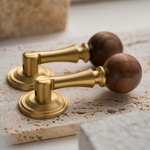 复古黄铜拉手衣柜门抽屉橱柜门轻奢家具黑胡桃门把手 屿铜实木法式