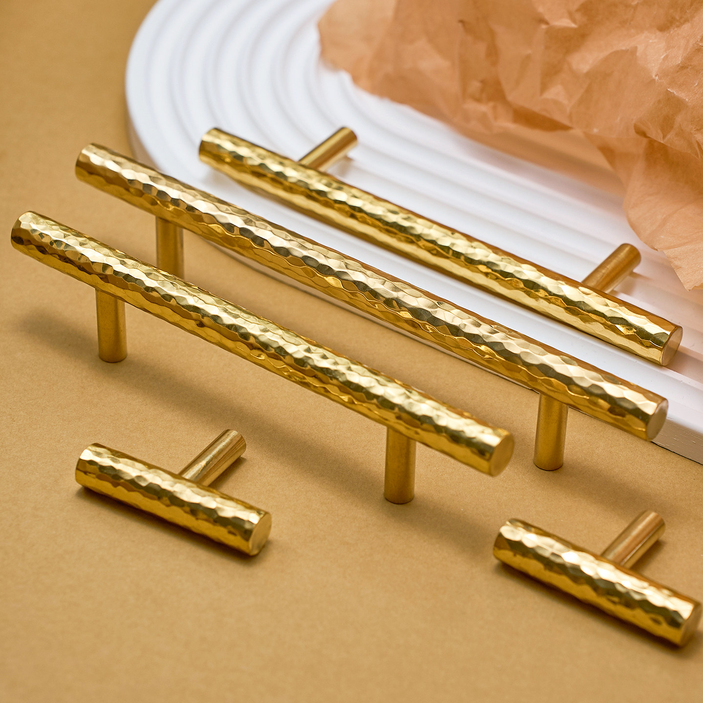 锤纹黄铜拉手现代简约橱柜抽屉衣柜门鞋柜轻奢柜子金色纯铜长把手