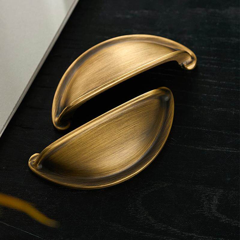 屿铜法式中古风古铜色贝壳黄铜拉手衣柜门抽屉橱柜门柜子纯铜把手