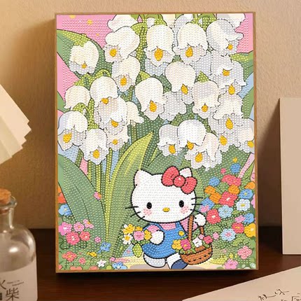 Hello Kitty卡通钻石画手工DIY满钻粘贴画可爱花卉创意装饰