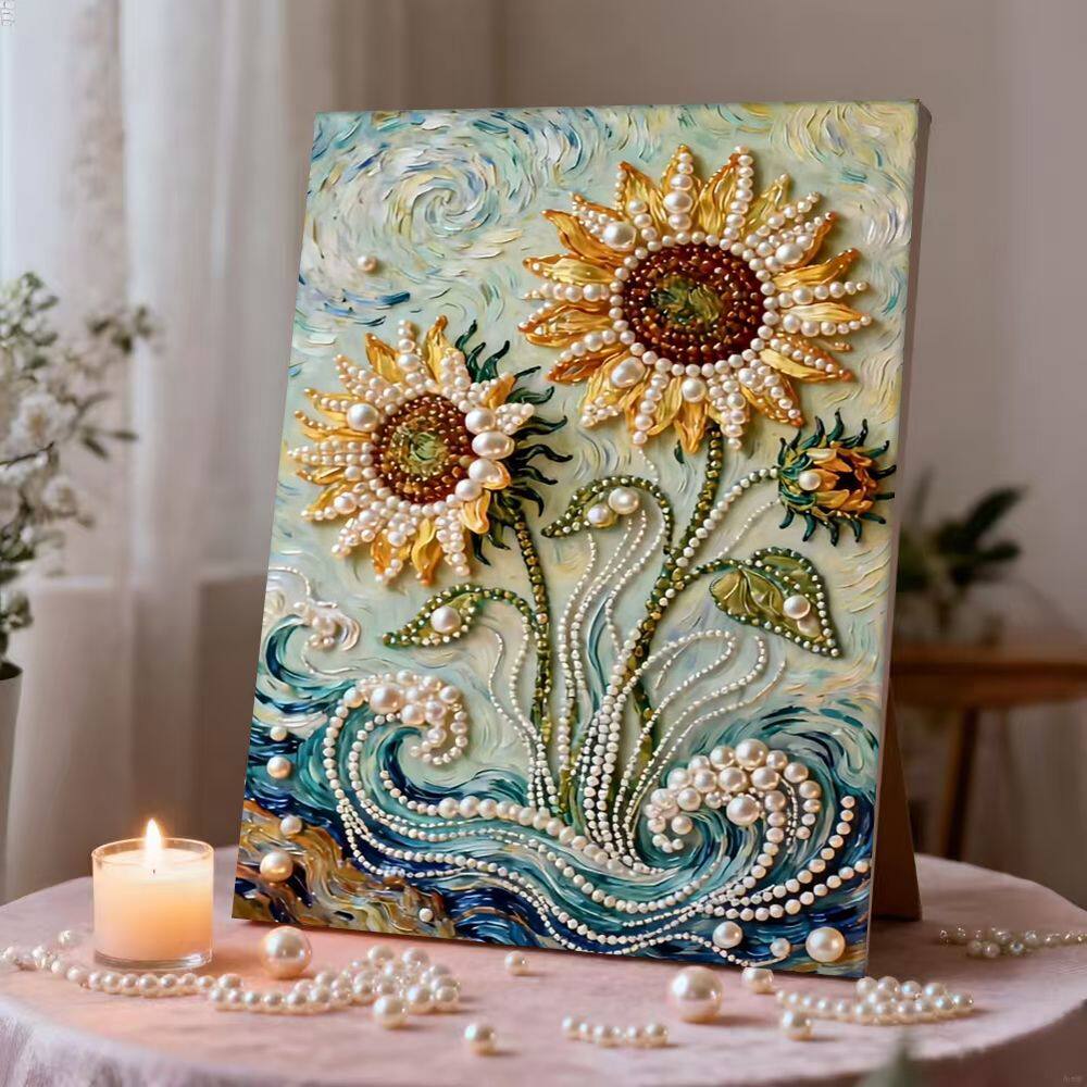 向日葵珍珠贴纸手工DIY装饰画创意粘贴类儿童成人手工制作