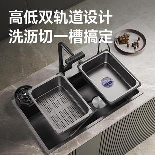 不锈钢水槽SUS304加厚5.0纳米压纹左排水单槽家用厨房洗水槽