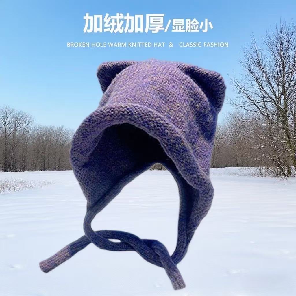 可爱耳朵毛线帽秋冬保暖