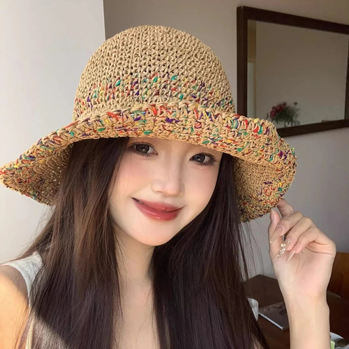 草帽女2025新款春夏彩色编织帽子