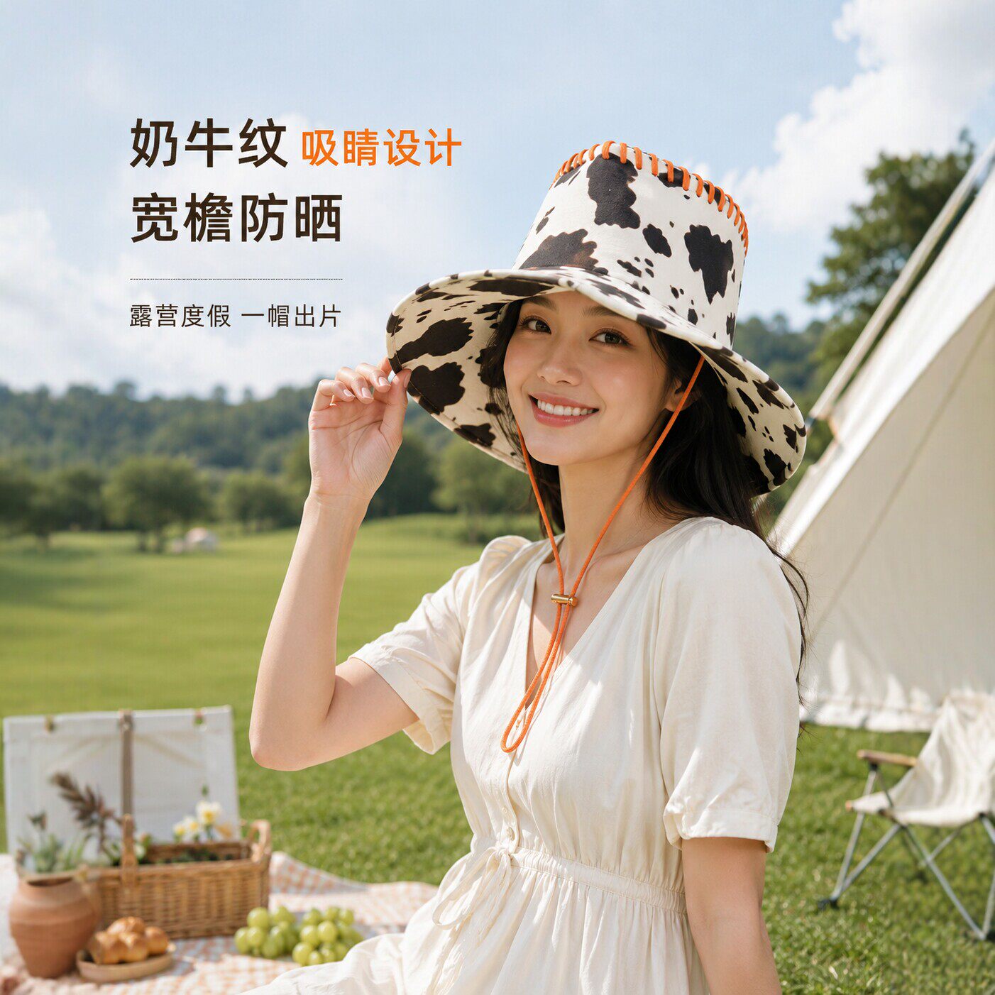 帽子女春秋款欧美风西部牛仔帽奶牛纹复古大檐礼帽夏季防晒遮阳帽