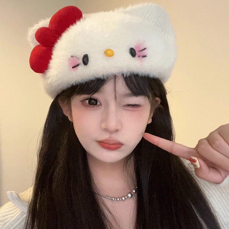 甜美可爱kt猫蝴蝶结贝雷帽显脸小
