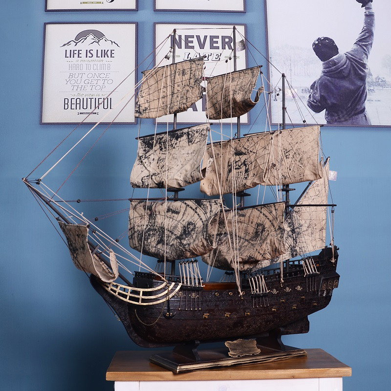复古加勒比海盗船模型拼装摆做旧效果工艺船黑珍珠号95cm海盗船模