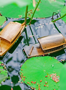 实木户外防水船模水池景观美化装饰小木船江南水乡遮阳船工艺礼品