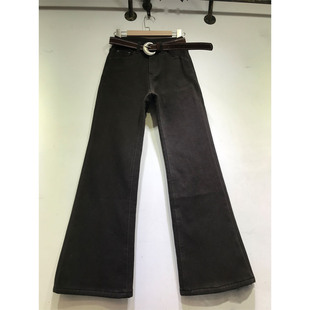 长裤 咖啡色牛仔裤 8620 女2025年冬季 E野视角加厚复合绒微喇叭裤