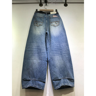 E野视角刺绣弯刀裤女2026年春季拖地牛仔裤宽松显瘦阔腿裤861212