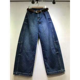 61055 后口袋刺绣阔腿裤 E野视角加绒加厚弯刀裤 女2025年牛仔长裤