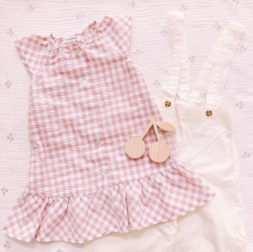 日本3can4on女童泡泡棉 格子连衣裙 清凉舒服 夏季小清新