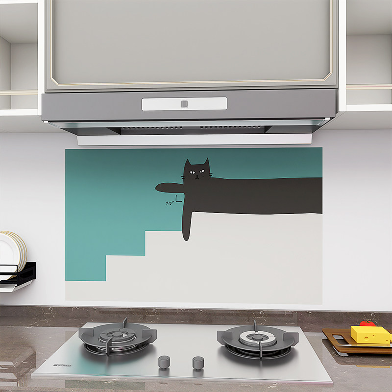 厨房防油烟贴纸加厚耐高温灶台防水瓷砖墙面卡通猫咪装饰贴画墙贴