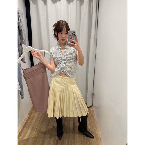 韩国小众品牌LC松紧褶皱短袖衬衫