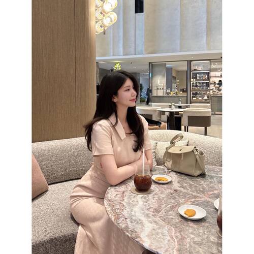 韩国小众品牌GRACEU亚麻短袖鱼尾连衣裙