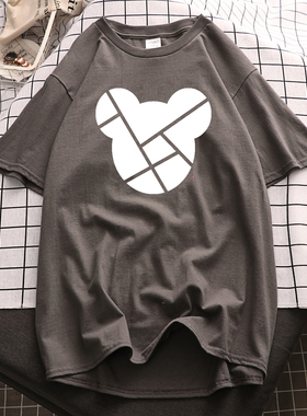 短袖T恤男水泥灰色米老鼠衣服体恤半袖情侣纯棉夏装上衣男装2020