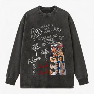 1396XXXTENTACION印花长袖t恤 春秋新款美式嘻哈宽松打底衫